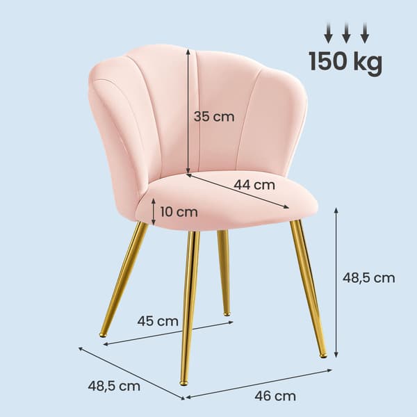 Matstol - Blomformad ryggstöd - Sammet - Stålben - Rosa