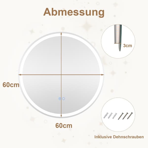 LED badrumsspegel - med belysning rund anti dim - 60 cm - Silver