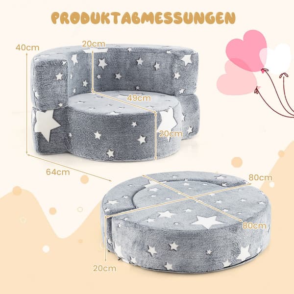 i - barnsoffa rund leksoffa Glow in the Dark klädd med avtagbart överdrag - 2 1 - Grå