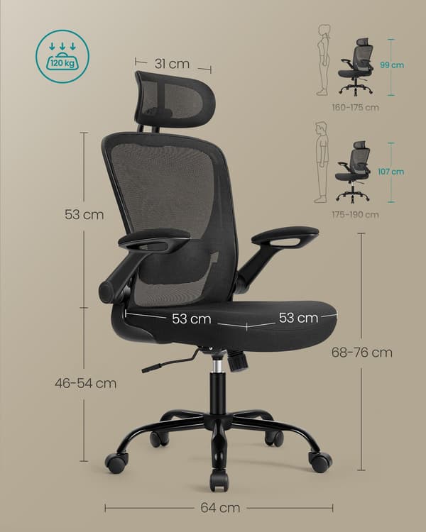 Ergonomisk kontorstol med mesh i blæksort