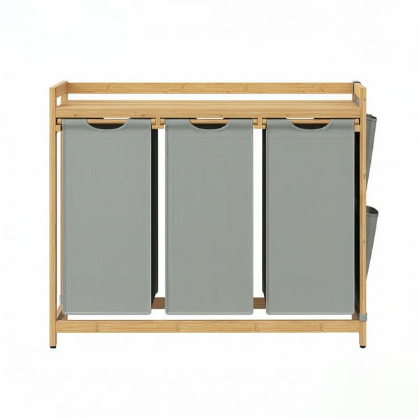 Pyykkikori, jossa 3 lokeroa - Bambu - 150L