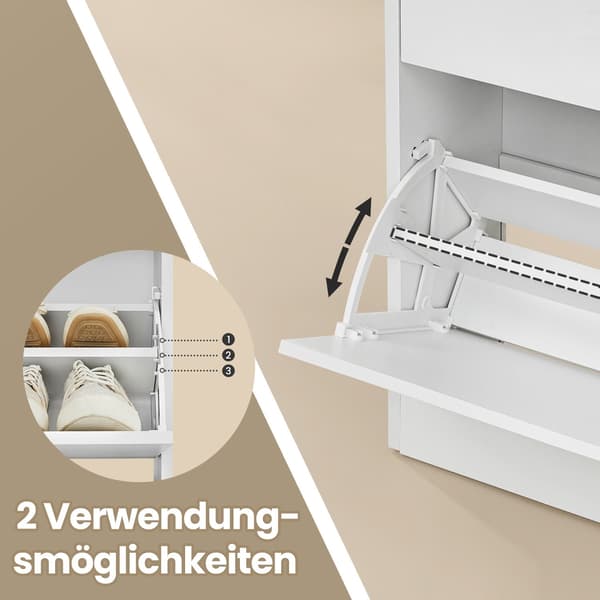Skoskab med 2 klapper - Pladsbesparende - Hvid