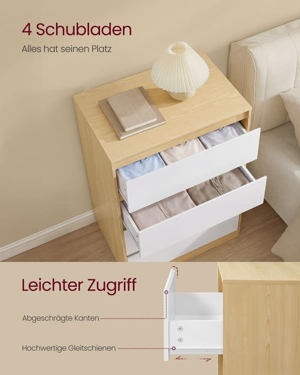 Sengebord - Med Skuffe - EichenBeige og Skyhvid - 60,2 x 40,4 x 97,4 cm
