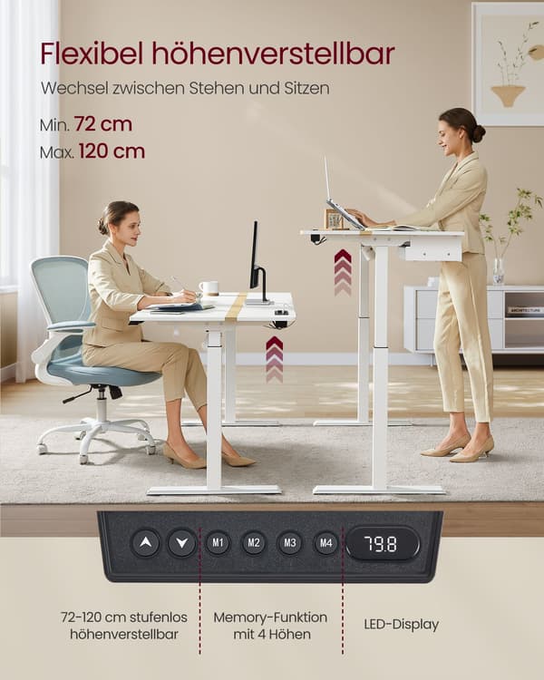 Skrivebord med stikkontakter og skuffe 70 x 160 cm Cloud hvidguld eg
