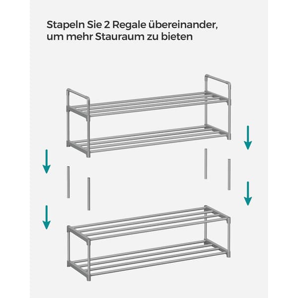 Skohylde - 2 niveauer - metal og plastik - grå