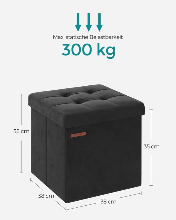Sammetsbänk med förvaring - Bläcksvart