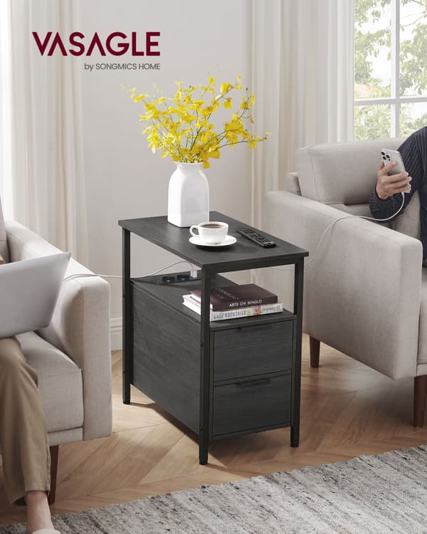 Natbord med skuffe - Moderne design - Antracitgrå og sort