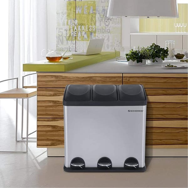 Large Trash Can - Stainless Steel - Silver - 54L with Inner Barrel and Pedal Function