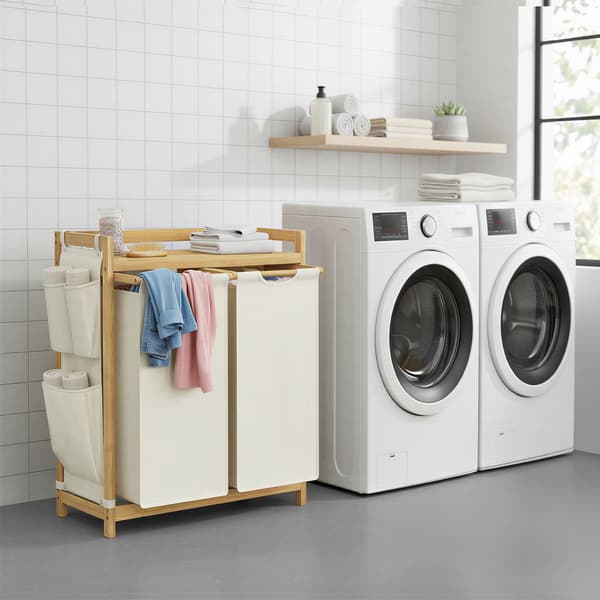 Tvättkorg med 2 fack - Bambu - 150L