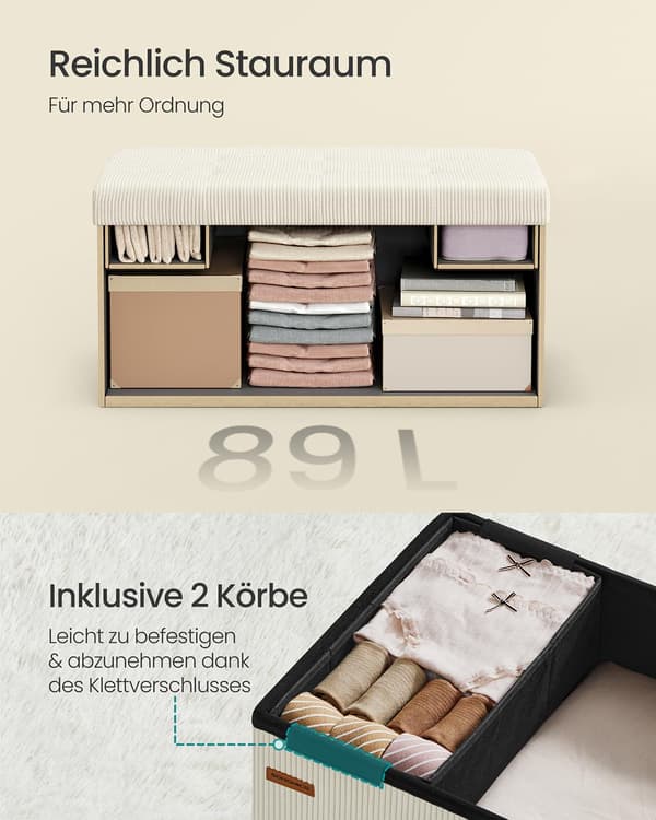 Opbevaringsbænk - foldbart design - cremehvid