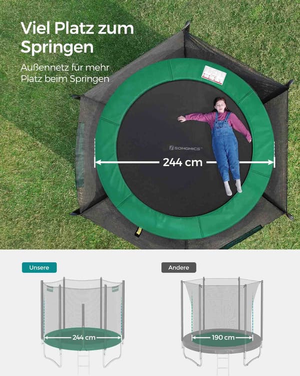 Trampolin - med sikkerhedsnet - sortgrøn