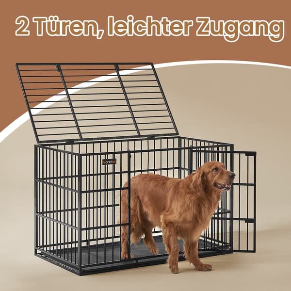 Hundbur - Med bottenbricka - Stål - Bläcksvart
