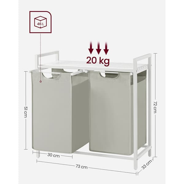 Tvättkorg - 2 x 46 L - med hyllplan - vit