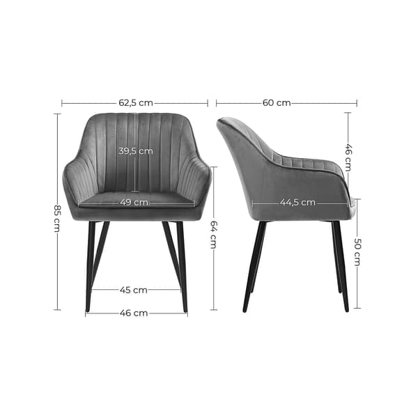 Spisestole - Ergonomisk design - Fløjlsbetræk - Lys grå-sort
