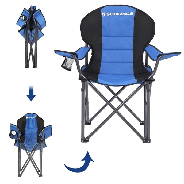 Campingstol - Sammenklappelig med Kopholder - Blå/Grå
