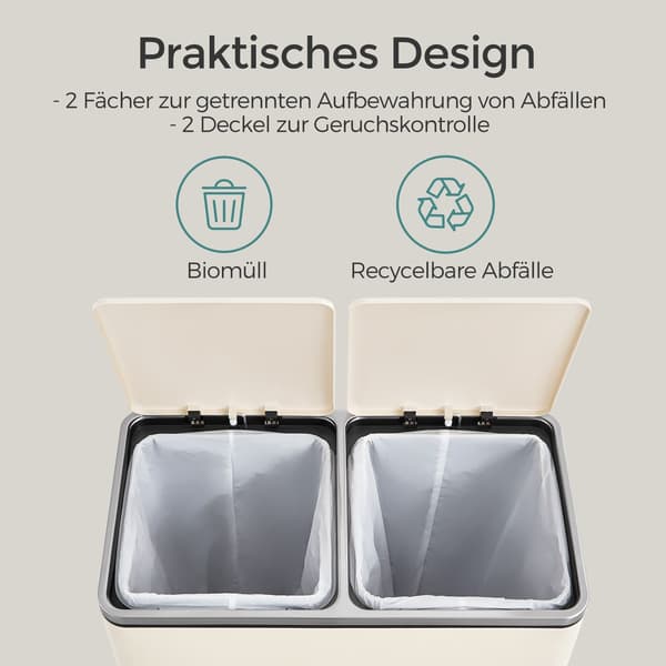 Papperskorg - Dubbelfack - Stål - Vit