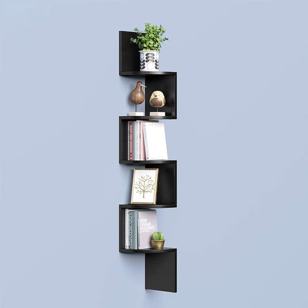 Hjørneskab - Zigzag-design - 5 hylder - Sort