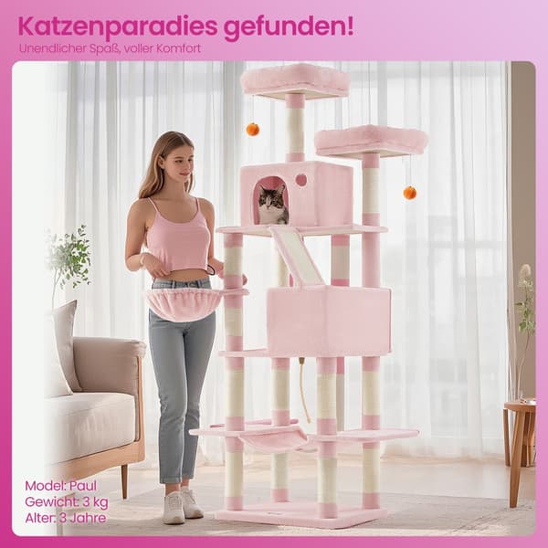 Raapimispuu - 206 cm - 13 raapimispuulla - Vaaleanpunainen