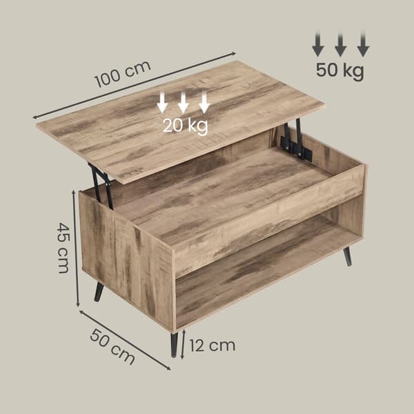 Soffbord - Höjdjusterbart - Dolt förvaringsfack - Kamelbrun-Svart