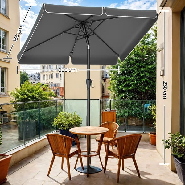 Balkonparasol - Rektangulær 200 x 150 cm - UPF 50+ - Grå