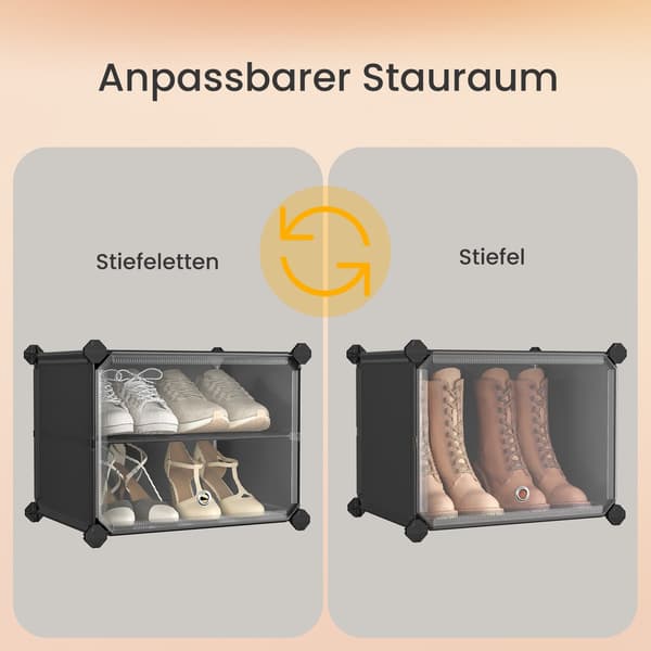 Skohylde - 8 rum - Stålstel - Sort