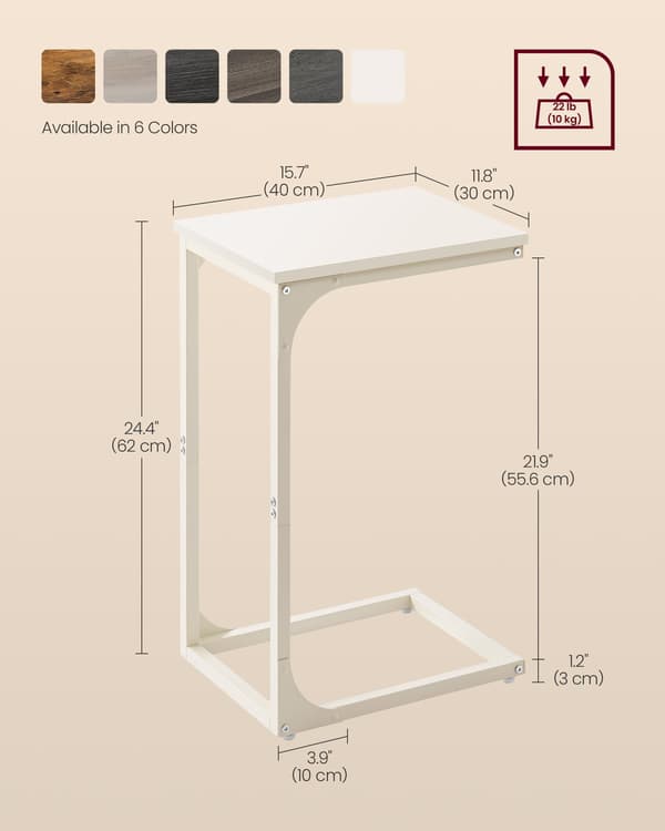 C-formet sidebord - robust metalstel - cremehvid