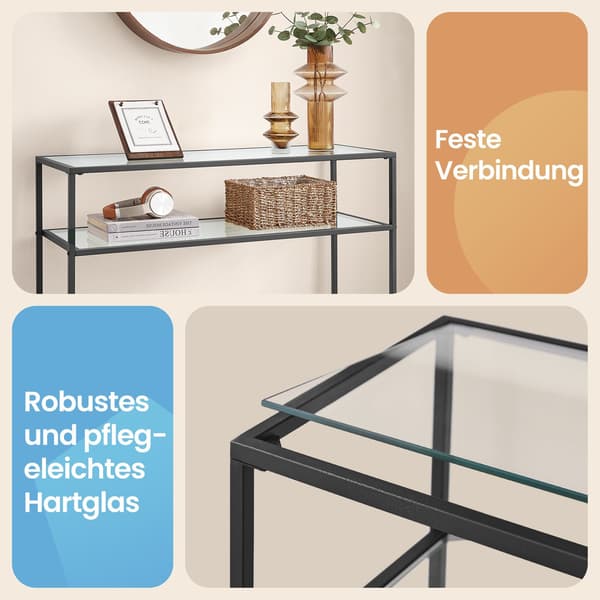Konsolbord - 2 niveauer - Glas og stål - Sort transparent