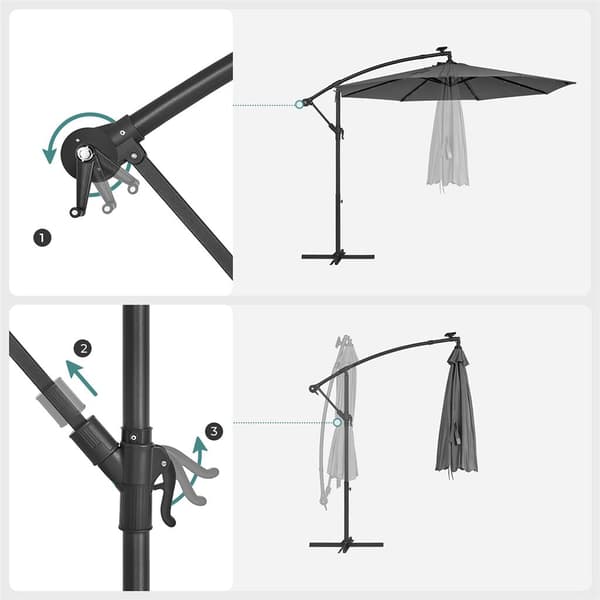 Parasoll med LED-belysning - 300 cm diameter - Grå