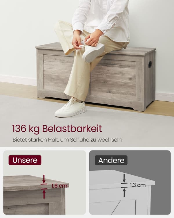 Skobänk med förvaring, lantlig stil, grå