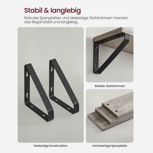 Seinähyllysetti, 3 kpl - Kelluvat hyllyt - Harmaa/Musta