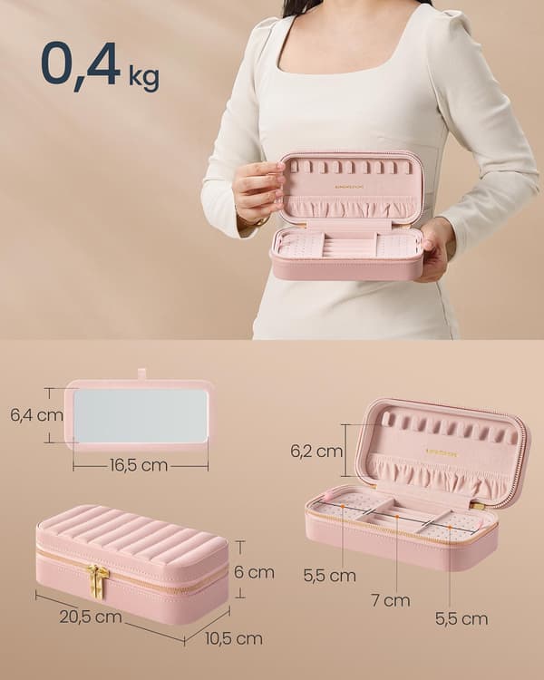Smyckeskrin för resor - Elegant design - Pastellrosa