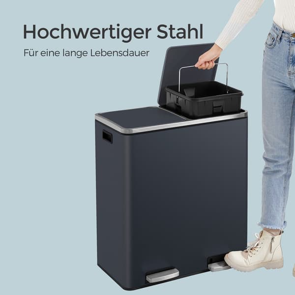 Papperskorg - Dubbla fack - Gröngrå