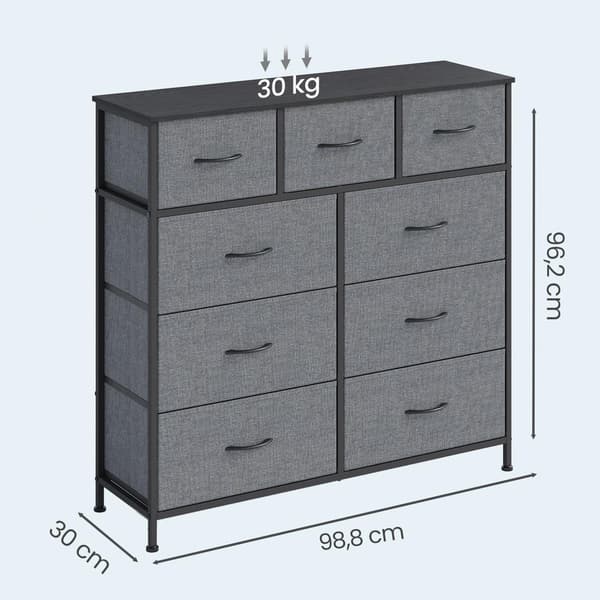 Byrå - 9 tyglådor - Garderob - Grå