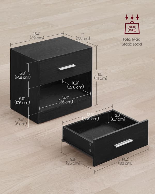 Nattduksbord med låda - Modern design - Klassisk vit