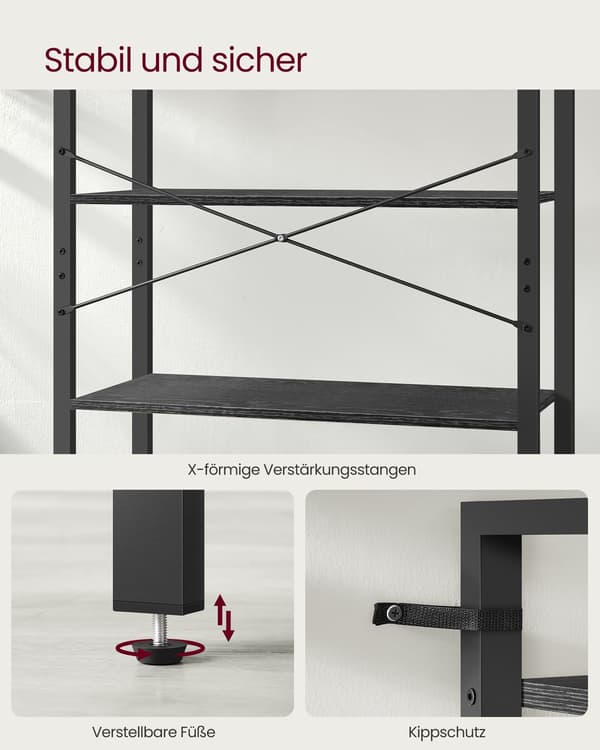 Bogreol - 6 niveauer - industrielt design - sort