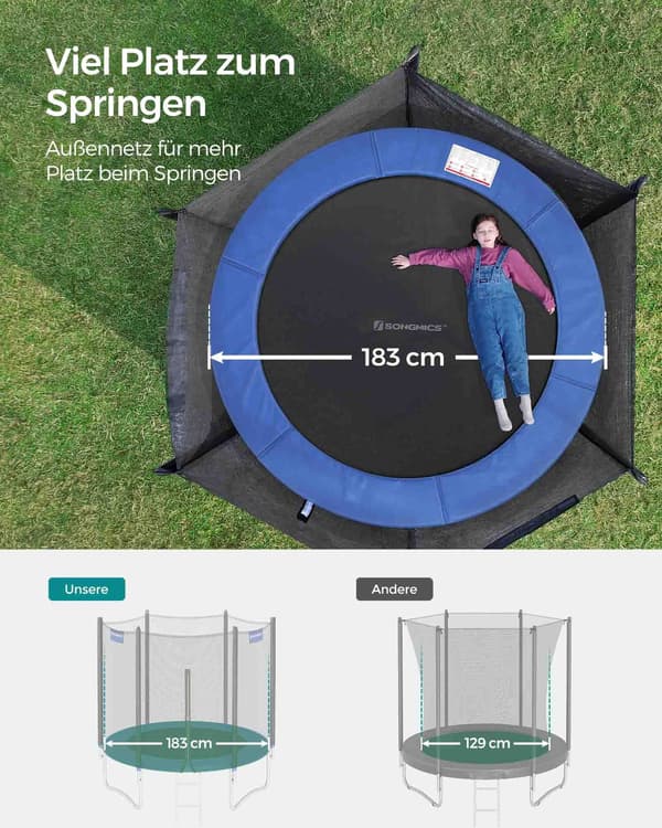 Trampolin - med skyddsnät - svartblå