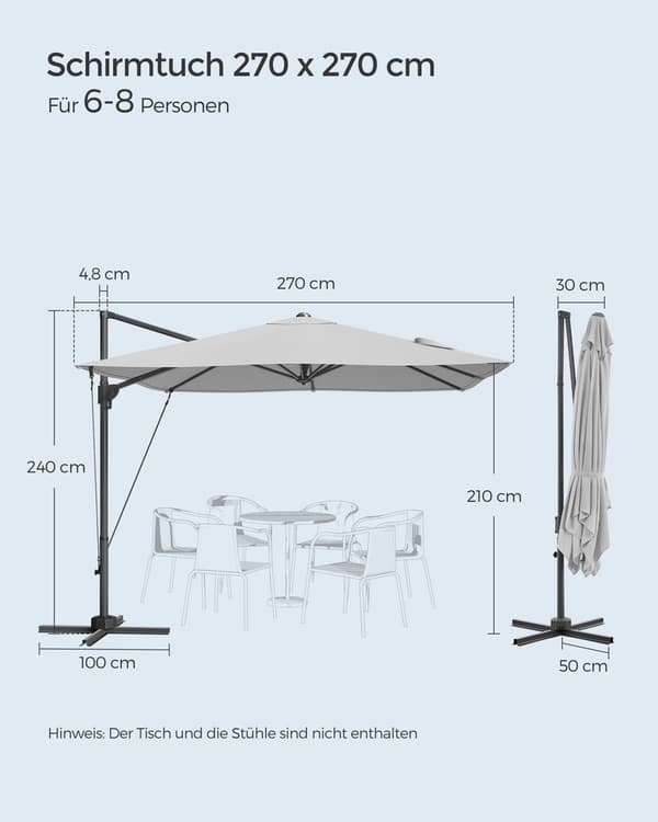 Fritstående parasol - 360° drejelig - Grå