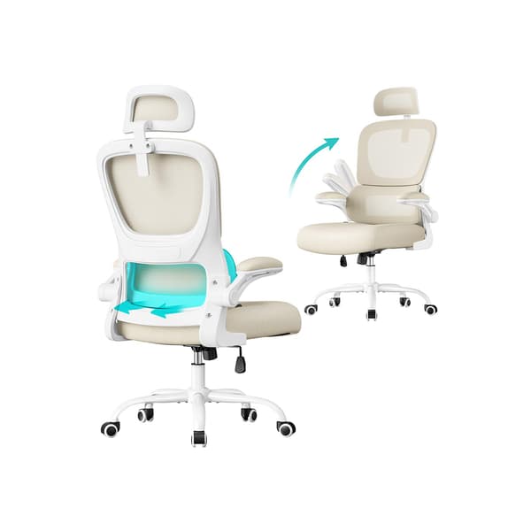 Kontorstol - ergonomisk med foldbare armlæn - beige