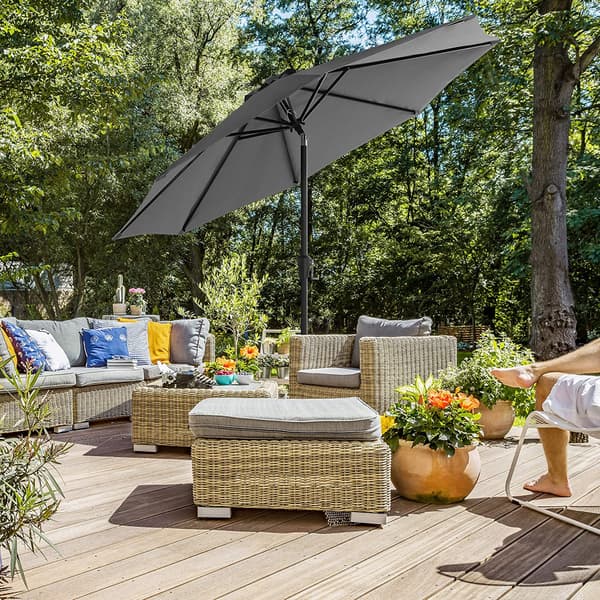 Parasol - Med håndsving - Ø 270 cm - Grå