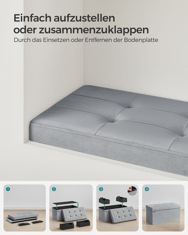 Fløjlsbænk med opbevaringsplads i duegrå