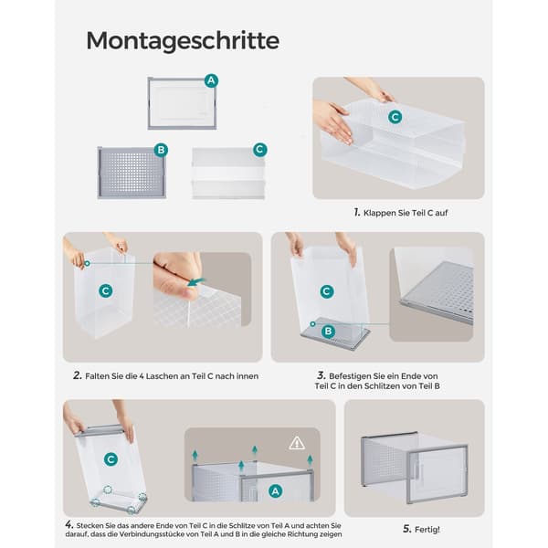 Skoæsker - Transparente og stabelbare - 18 dele - Grå