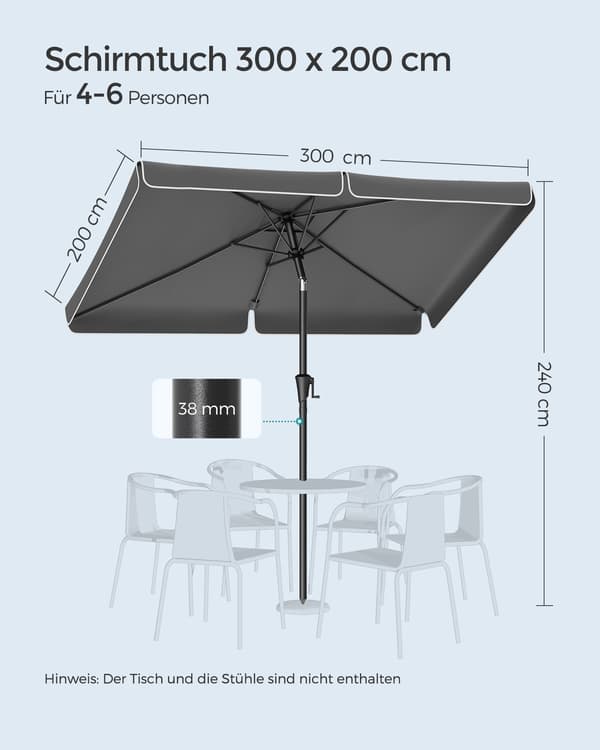Rektangulær balkonparasol - uden stativ - grå