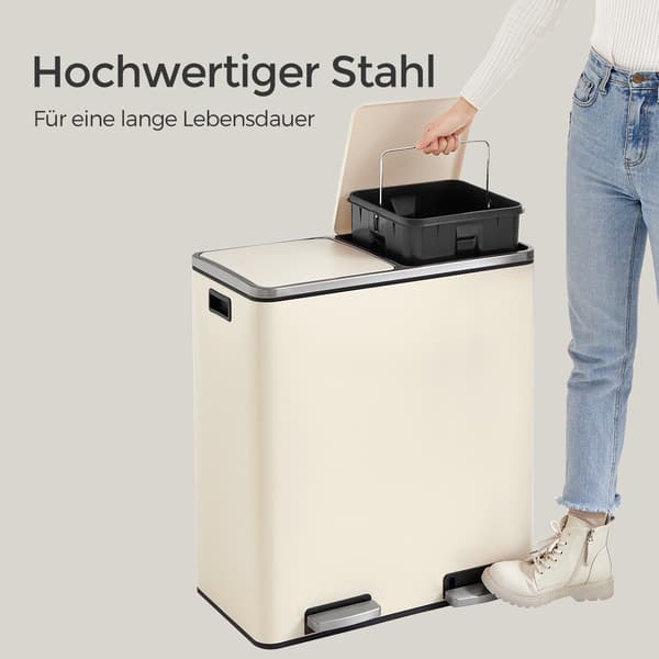 Papperskorg - Dubbelfack - Stål - Vit