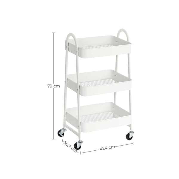 Trolley - Robust stålramme - 3 niveauer - Hvid