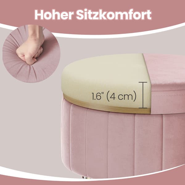 Rund pall med förvaring - sammet - rosa