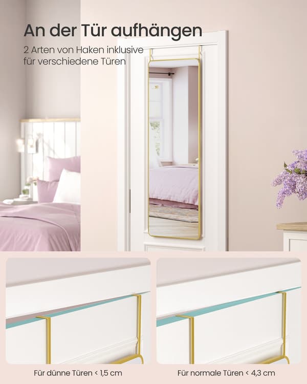 Rektangulär spegel - 120 x 40 cm - vägg- eller dörrmontering - bläcksvart