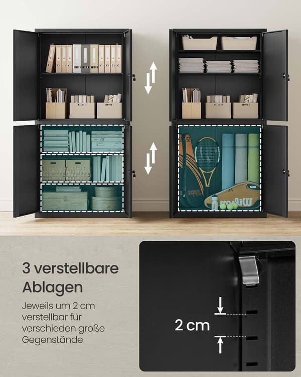 Arkivskab - 4 døre og 5 niveauer - Stål - Mat sort