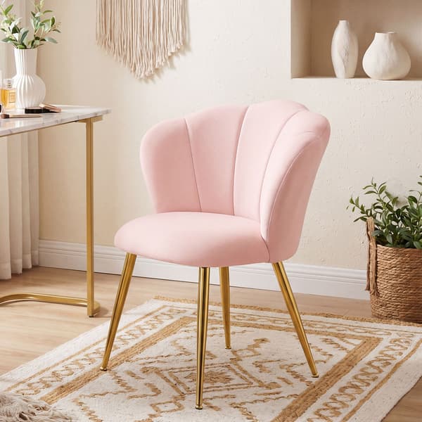 Matstol - Blomformad ryggstöd - Sammet - Stålben - Rosa