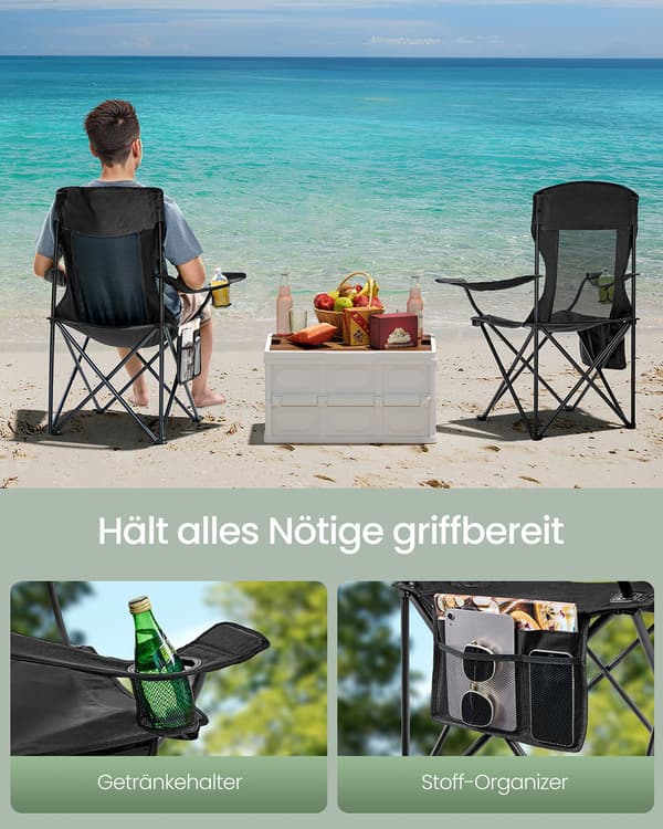 Campingstolset om 2 - Justerbara armstöd - Bläcksvart