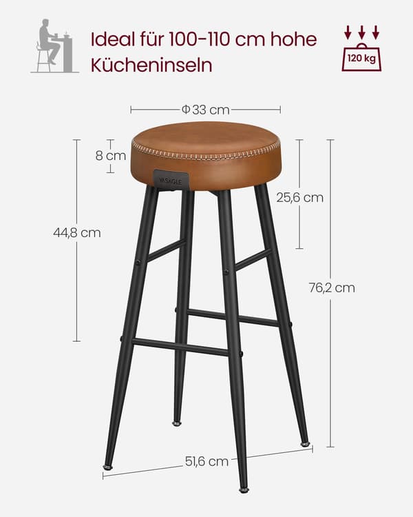 Barstolsset om 2 - konstläder - karamellbrunt